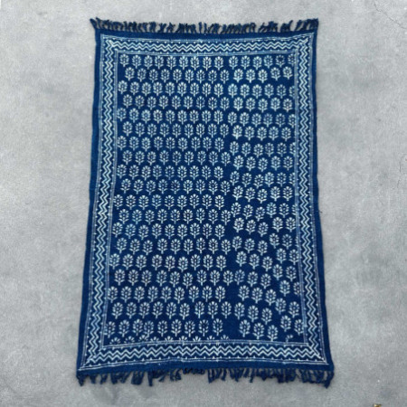 Tapis indigo fait main - 170x120cm - Fleur de Chhota