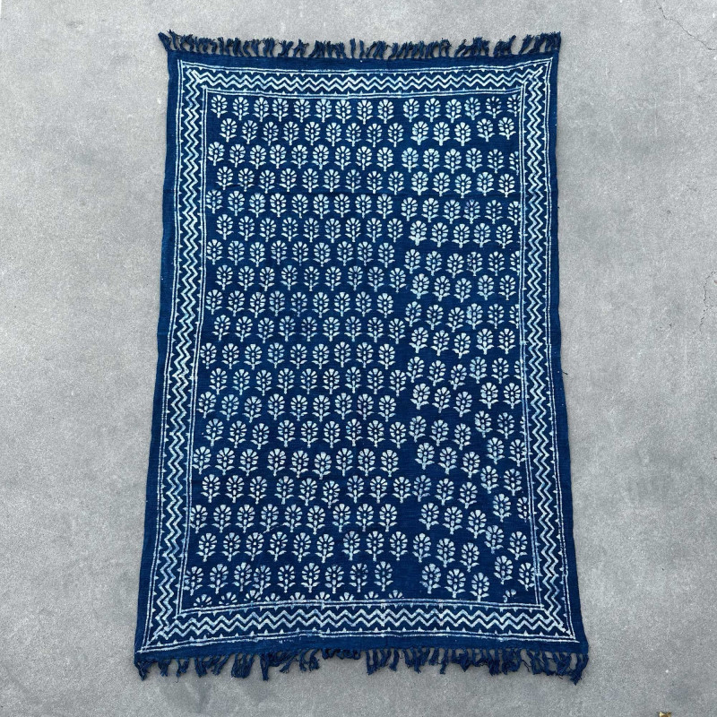Tapis indigo fait main - 170x120cm - Fleur de Chhota