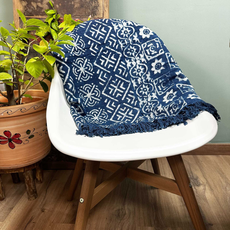 Tapis indigo fait main - 170 x 120 cm - Rayures Desi