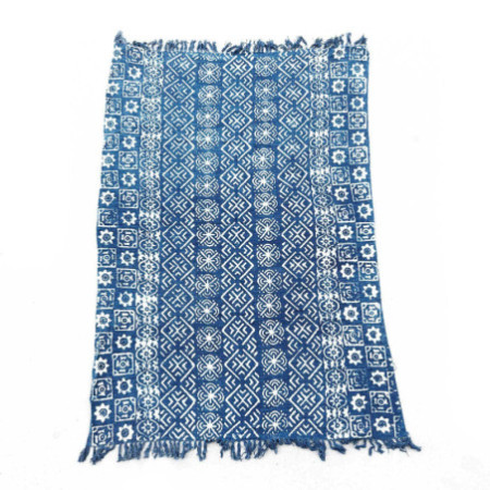 Tapis indigo fait main - 170 x 120 cm - Rayures Desi