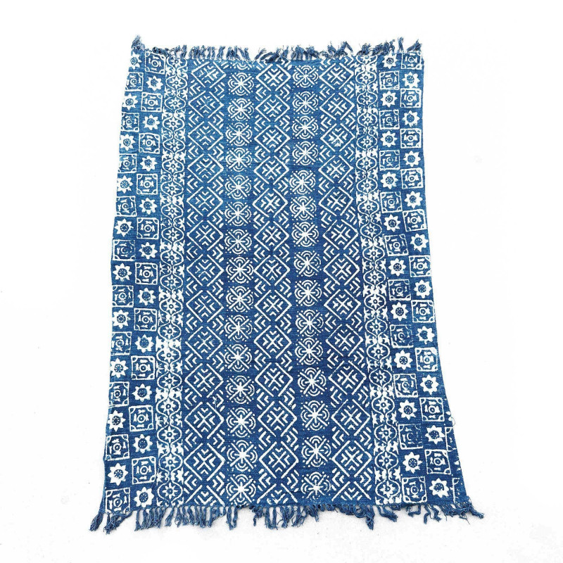 Tapis indigo fait main - 170 x 120 cm - Rayures Desi