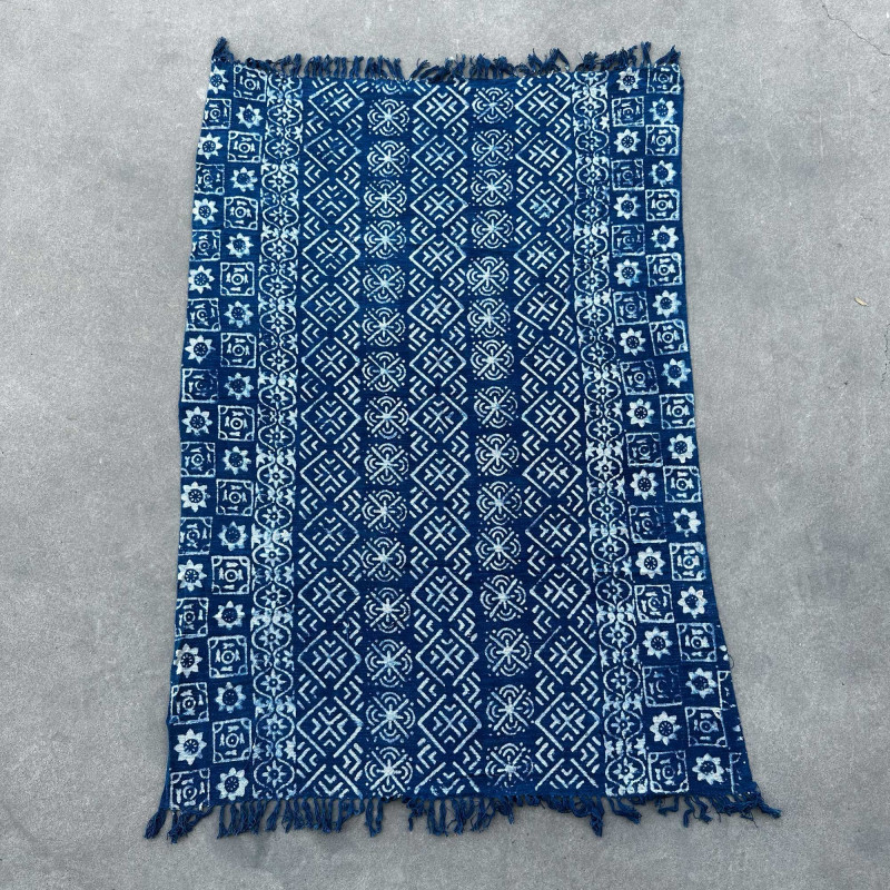 Tapis indigo fait main - 170 x 120 cm - Rayures Desi