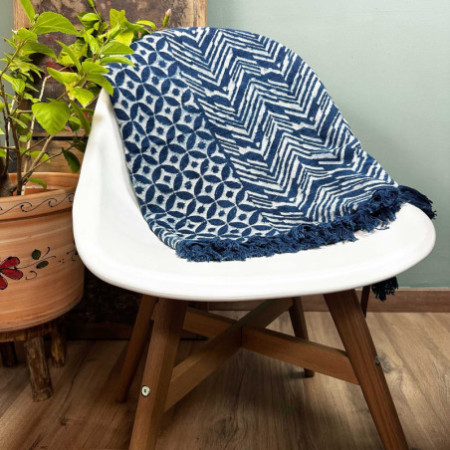 Tapis indigo fait main - 170x120cm - Namoona Waves
