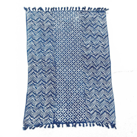 Tapis indigo fait main - 170x120cm - Namoona Waves