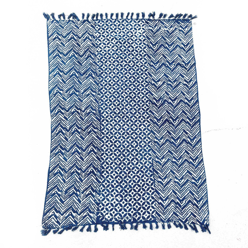 Tapis indigo fait main - 170x120cm - Namoona Waves