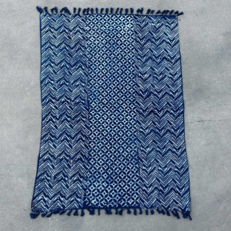 Tapis indigo fait main - 170x120cm - Namoona Waves