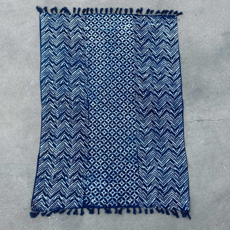 Tapis indigo fait main - 170x120cm - Namoona Waves