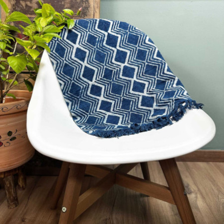 Tapis de couloir indigo fait main - 170 x 60 cm - Motif Heerak