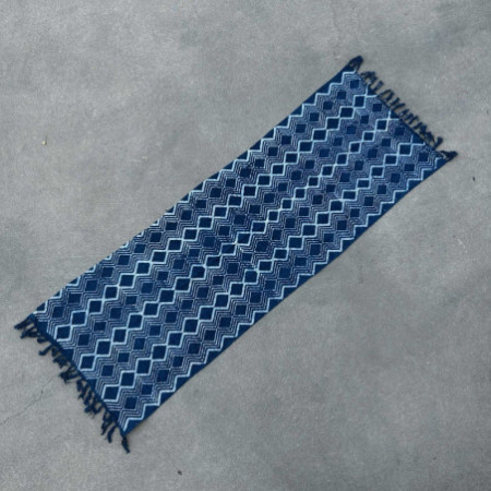 Tapis de couloir indigo fait main - 170 x 60 cm - Motif Heerak