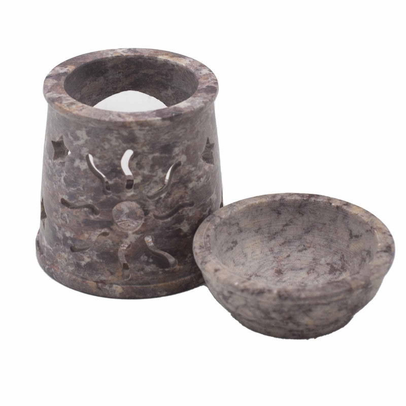 Petit brûle-parfum en stéatite 8 cm - Soleil et étoiles