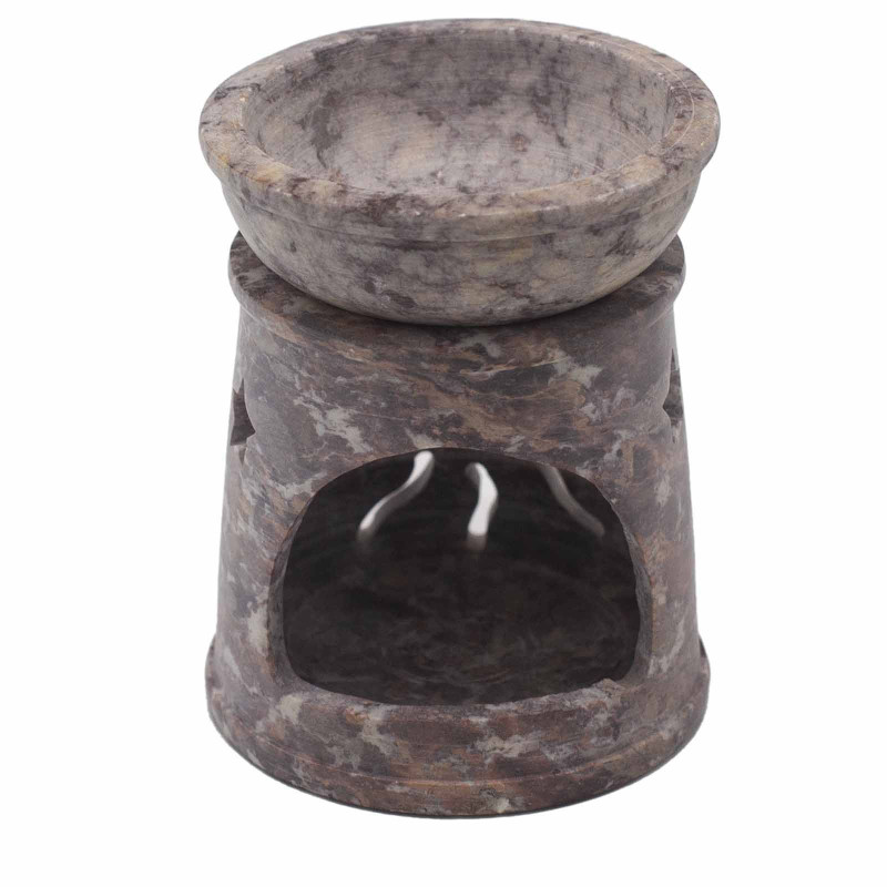 Petit brûle-parfum en stéatite 8 cm - Soleil et étoiles
