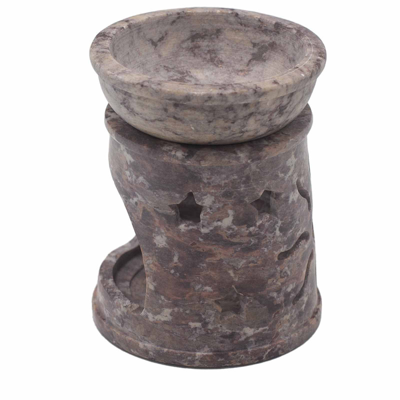 Petit brûle-parfum en stéatite 8 cm - Soleil et étoiles