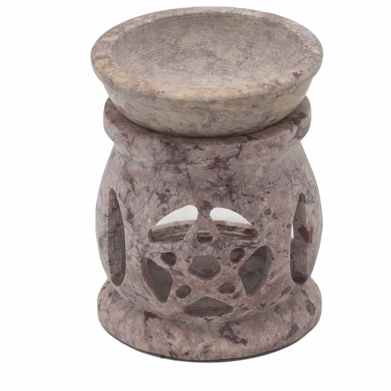 Petit brûleur à huile en stéatite 8 cm - Pentagone à trois lunes