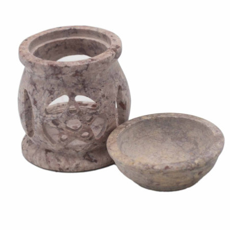 Petit brûleur à huile en stéatite 8 cm - Pentagone à trois lunes