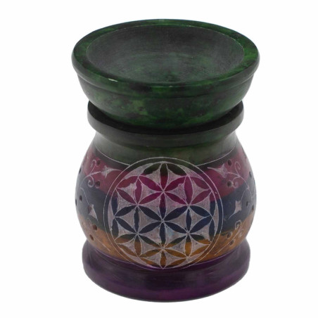 Brûleur à huile en stéatite 10 cm - Fleur de vie - Cinq couleurs