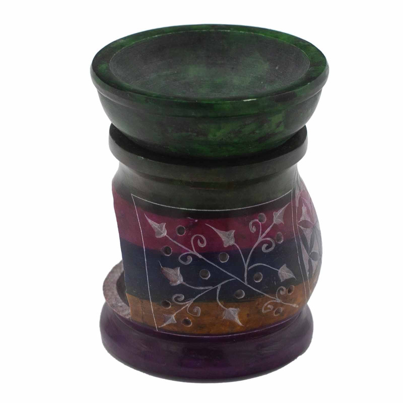 Brûleur à huile en stéatite 10 cm - Fleur de vie - Cinq couleurs
