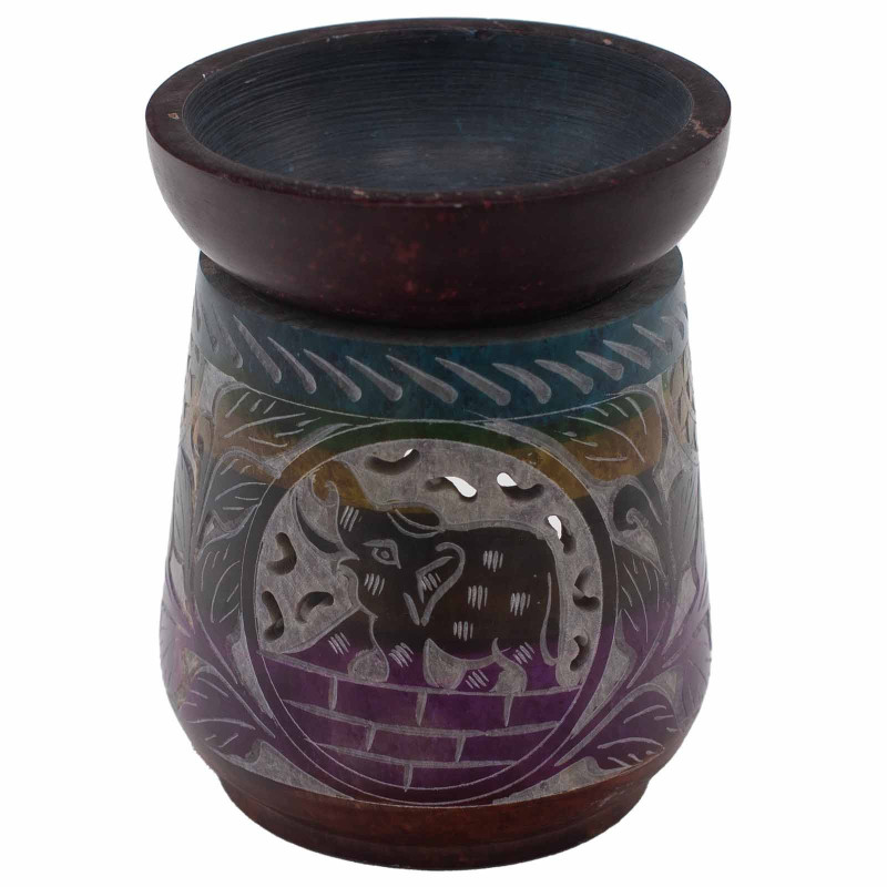 Grand brûle-parfum en stéatite 13 x 10 cm - Éléphant - Cinq couleurs