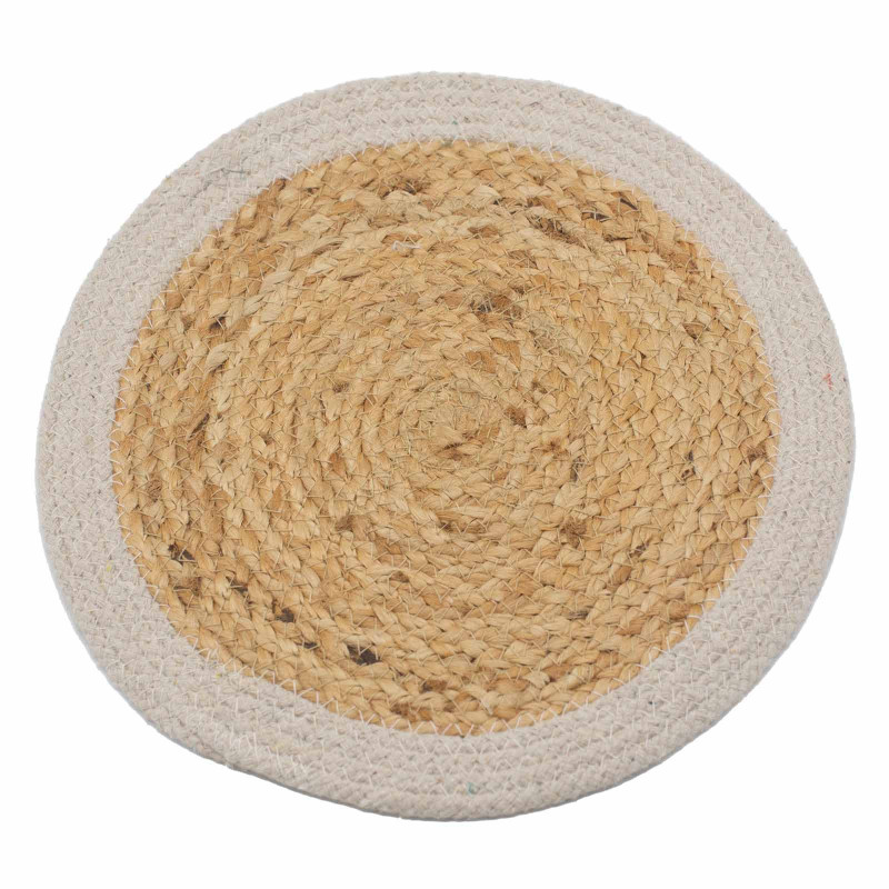 Set de table naturel - Jute et coton 30 cm - Bordure ivoire