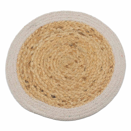 Set de table naturel - Jute et coton 30 cm - Bordure ivoire