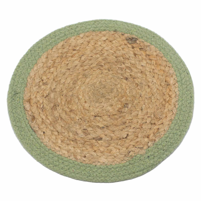 Set de table naturel - Jute et coton 30 cm - Bordure olive