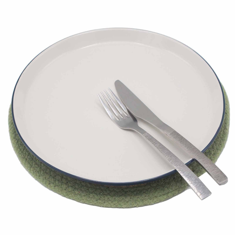 Set de table naturel - Jute et coton 30 cm - Bordure olive