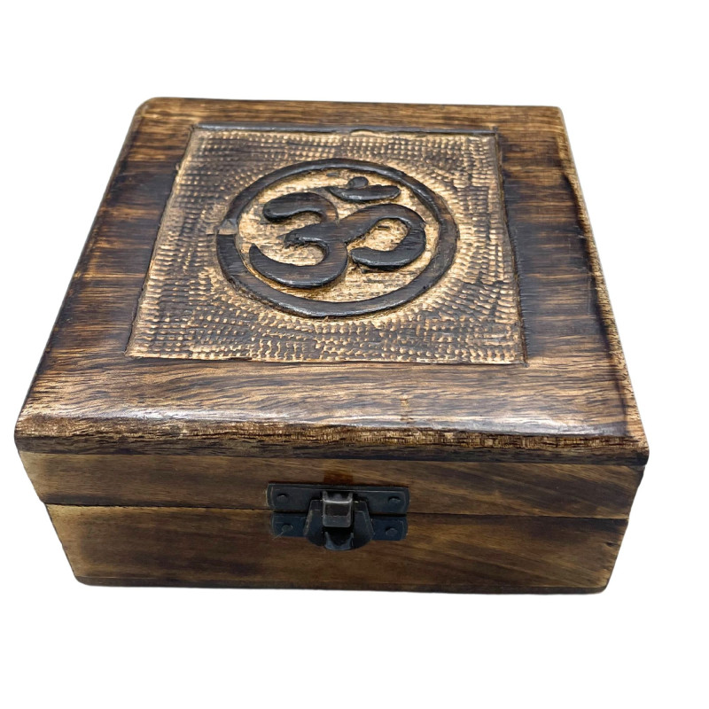Boîte à souvenirs carrée en bois 13 x 13 x 6 cm - Om