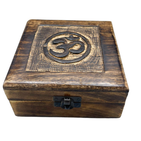 Boîte à souvenirs carrée en bois 13 x 13 x 6 cm - Om