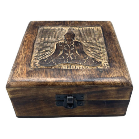 Boîte à souvenirs carrée en bois 13 x 13 x 6 cm - Bouddha