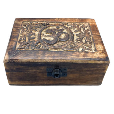 Boîte à souvenirs en bois de taille moyenne 15 x 10 x 6 cm - Om