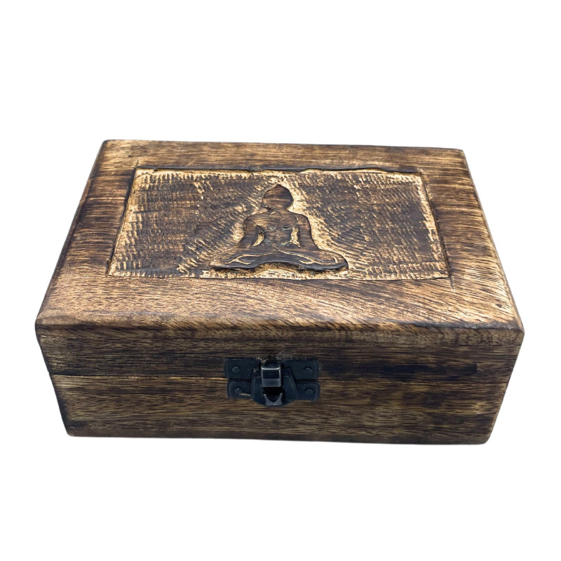 Boîte à souvenirs en bois de taille moyenne 15 x 10 x 6 cm - Bouddha