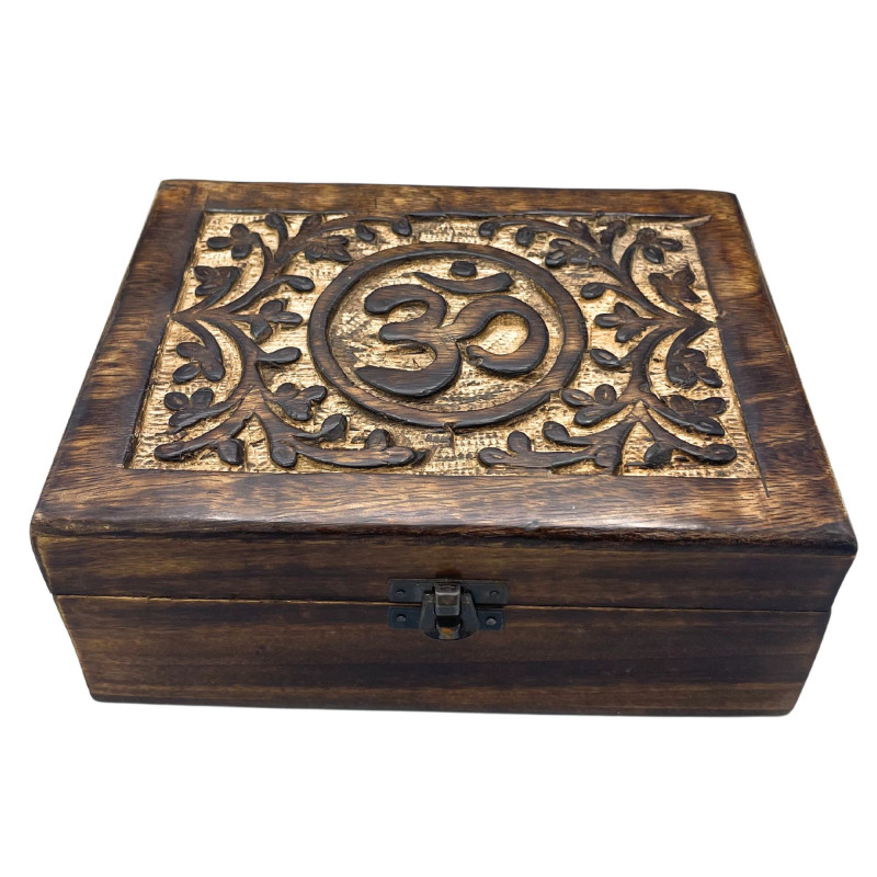 Grande boîte à souvenirs en bois 20 x 15 x 7,5 cm - Om
