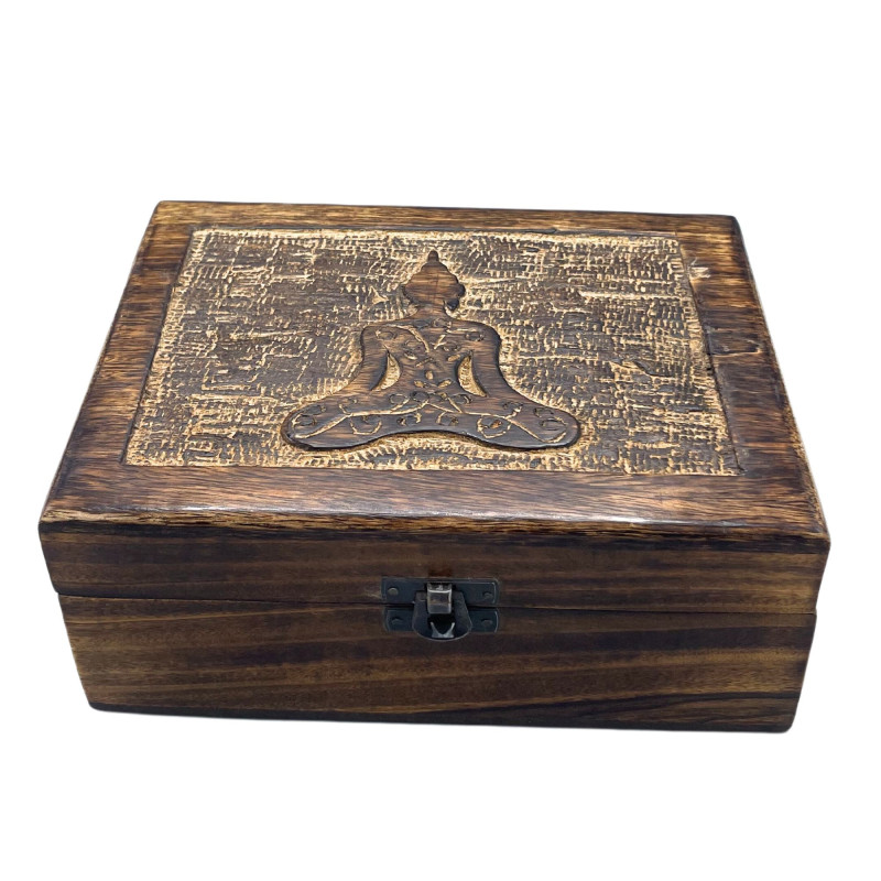 Grande boîte à souvenirs en bois 20 x 15 x 7,5 cm - Bouddha