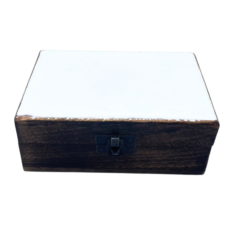Boîte en bois émaillé, taille moyenne, 15 x 10 x 6 cm, blanche