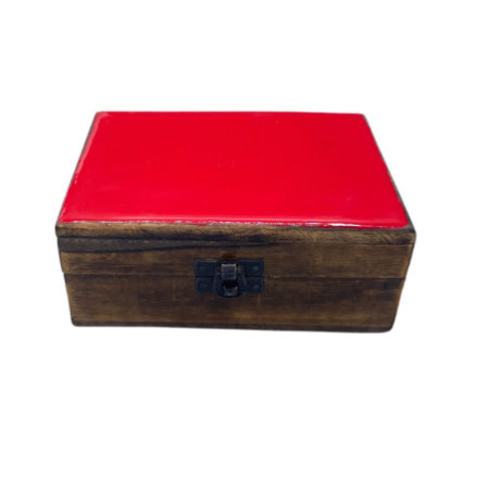 Boîte en bois émaillé, taille moyenne, 15 x 10 x 6 cm, rouge