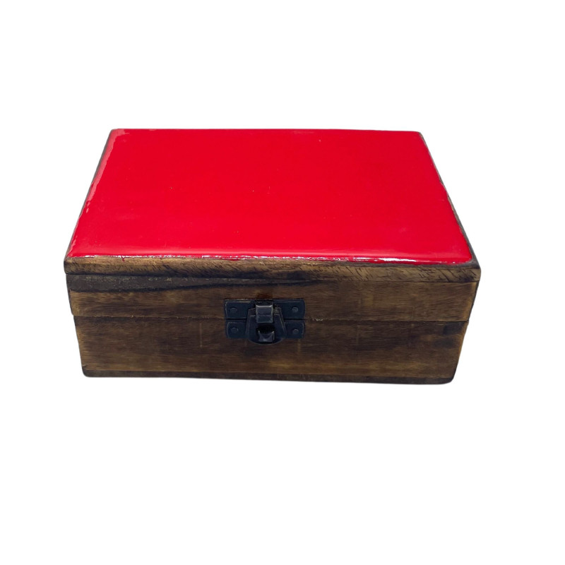 Boîte en bois émaillé, taille moyenne, 15 x 10 x 6 cm, rouge