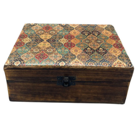 Grande boîte en bois émaillé en céramique - 20 x 15 x 7,5 cm - Motif traditionnel