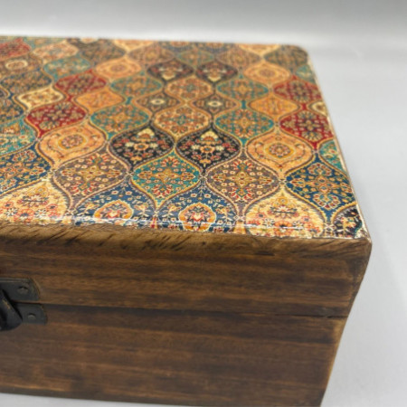 Grande boîte en bois émaillé en céramique - 20 x 15 x 7,5 cm - Motif traditionnel