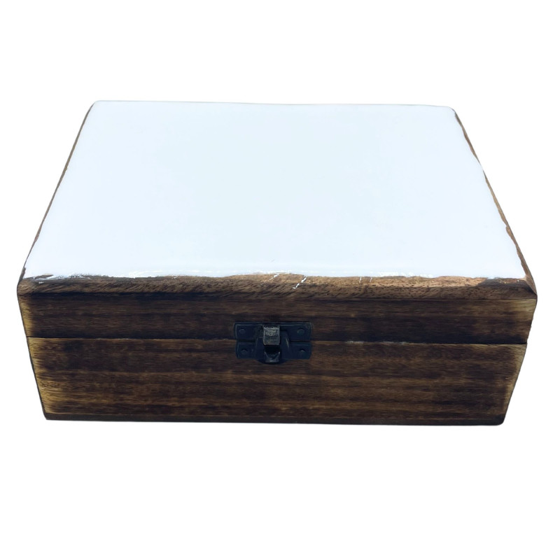 Grande boîte en bois émaillé en céramique - 20 x 15 x 7,5 cm - Blanc
