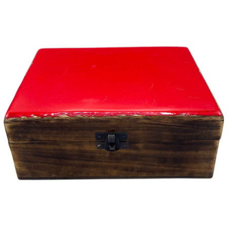 Grande boîte en bois émaillé en céramique - 20 x 15 x 7,5 cm - Rouge