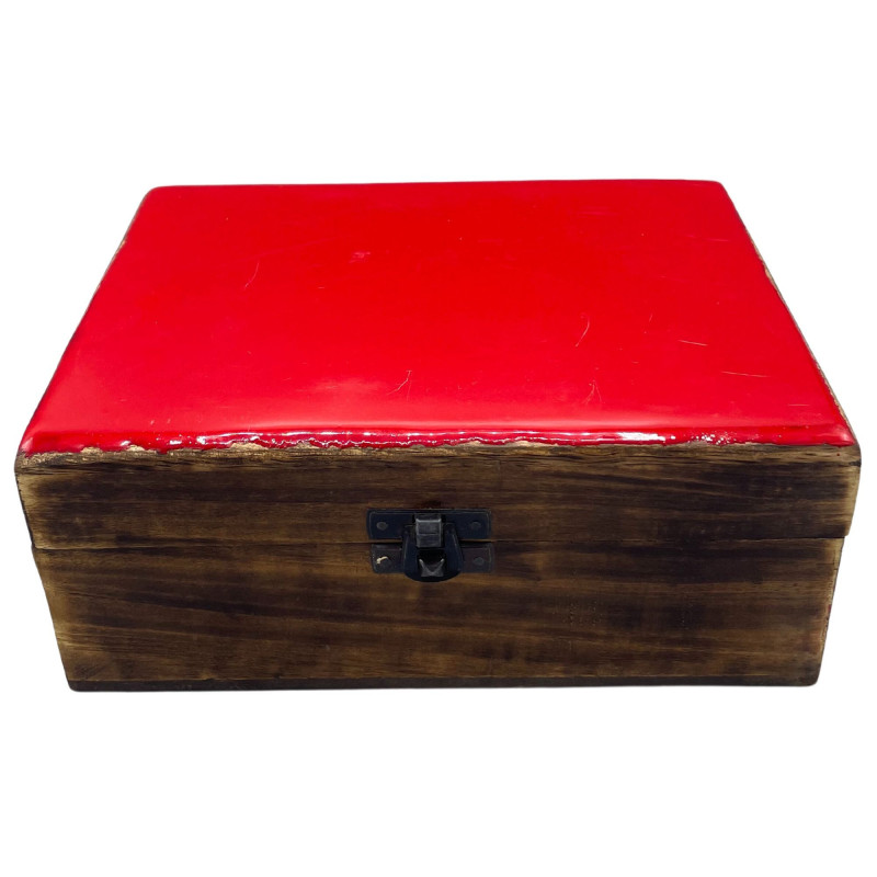 Grande boîte en bois émaillé en céramique - 20 x 15 x 7,5 cm - Rouge