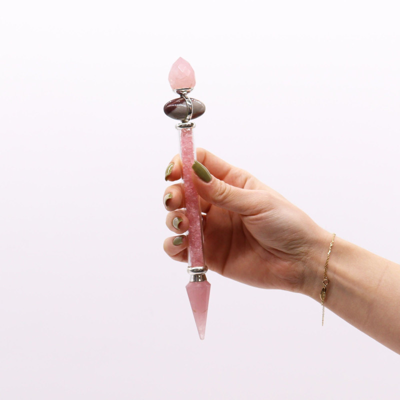 Baguette magique Shiva Lingam - Quartz rose - Amour