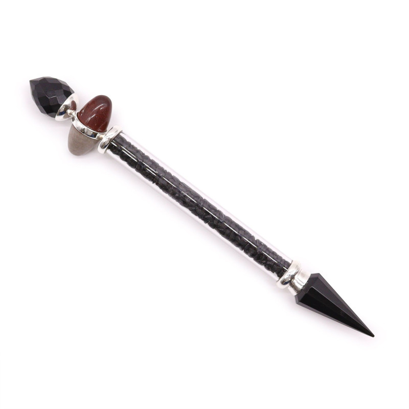 Baguette magique Shiva Lingam - Tourmaline noire et agate - Protection