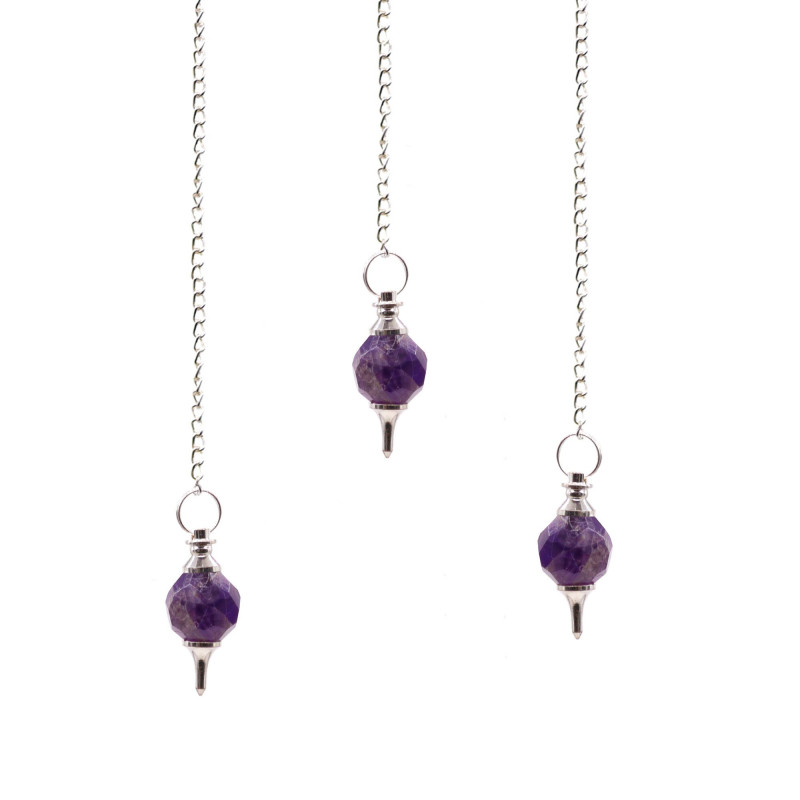 Pendule en pierres précieuses à facettes - Améthyste