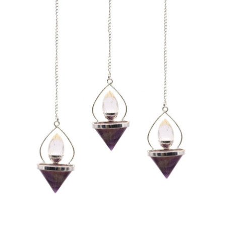 Pendule Lanterne de Vie en Pierres Précieuses - Améthyste et Quartz Roche