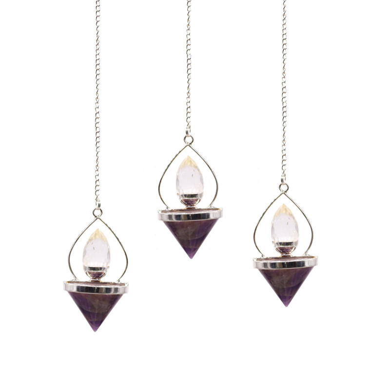 Pendule Lanterne de Vie en Pierres Précieuses - Améthyste et Quartz Roche