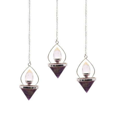 Pendule Lanterne de Vie en Pierres Précieuses - Améthyste et Quartz Roche