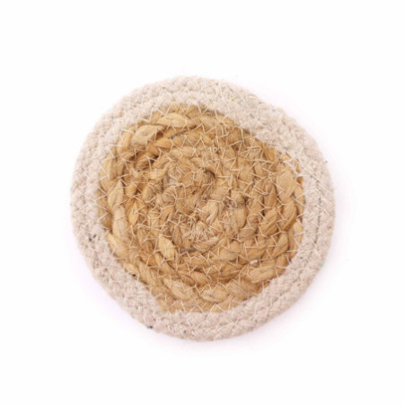 Dessous de verre naturel - Jute et coton 10 cm (lot de 4) - Bordure ivoire