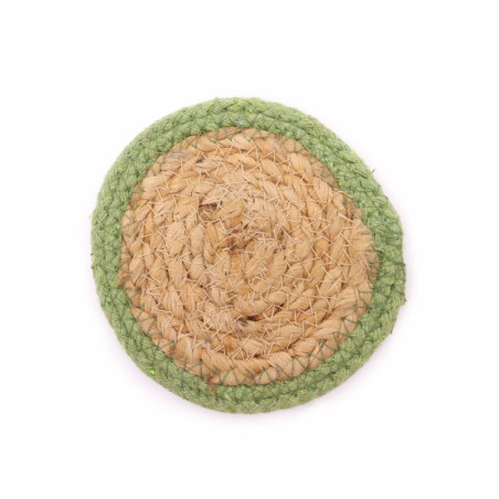 Dessous de verre naturel - Jute et coton 10 cm (lot de 4) - Bordure olive