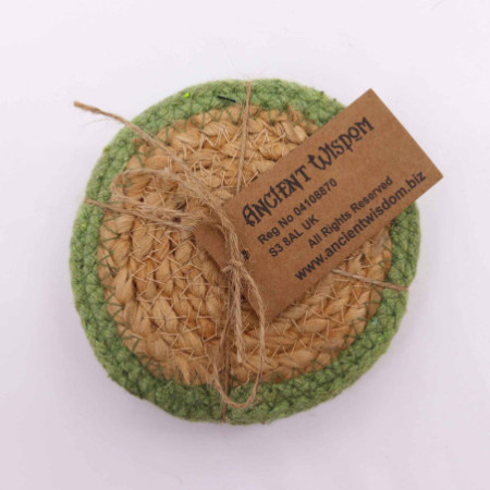 Dessous de verre naturel - Jute et coton 10 cm (lot de 4) - Bordure olive