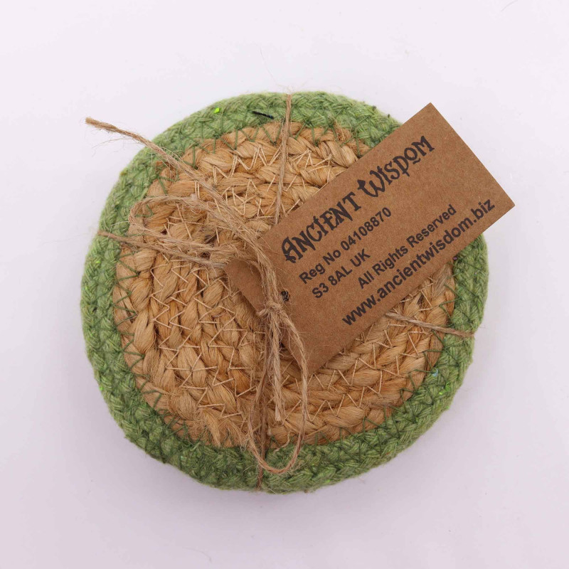 Dessous de verre naturel - Jute et coton 10 cm (lot de 4) - Bordure olive